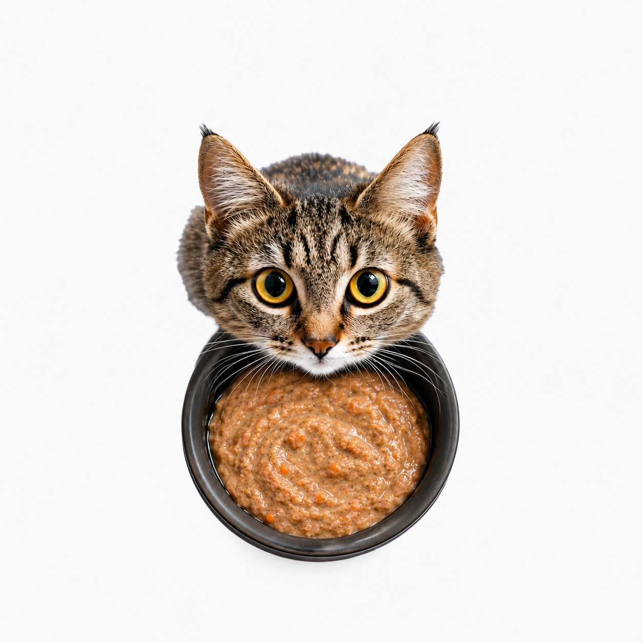 Cat looking over a fresh food bowl